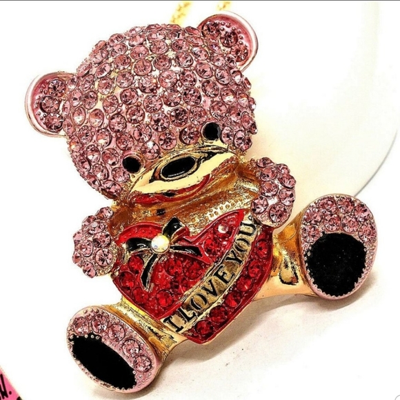 NEW-Pink Crystal, "I Love You" Bear, Brooch Pin - Picture 3 of 3